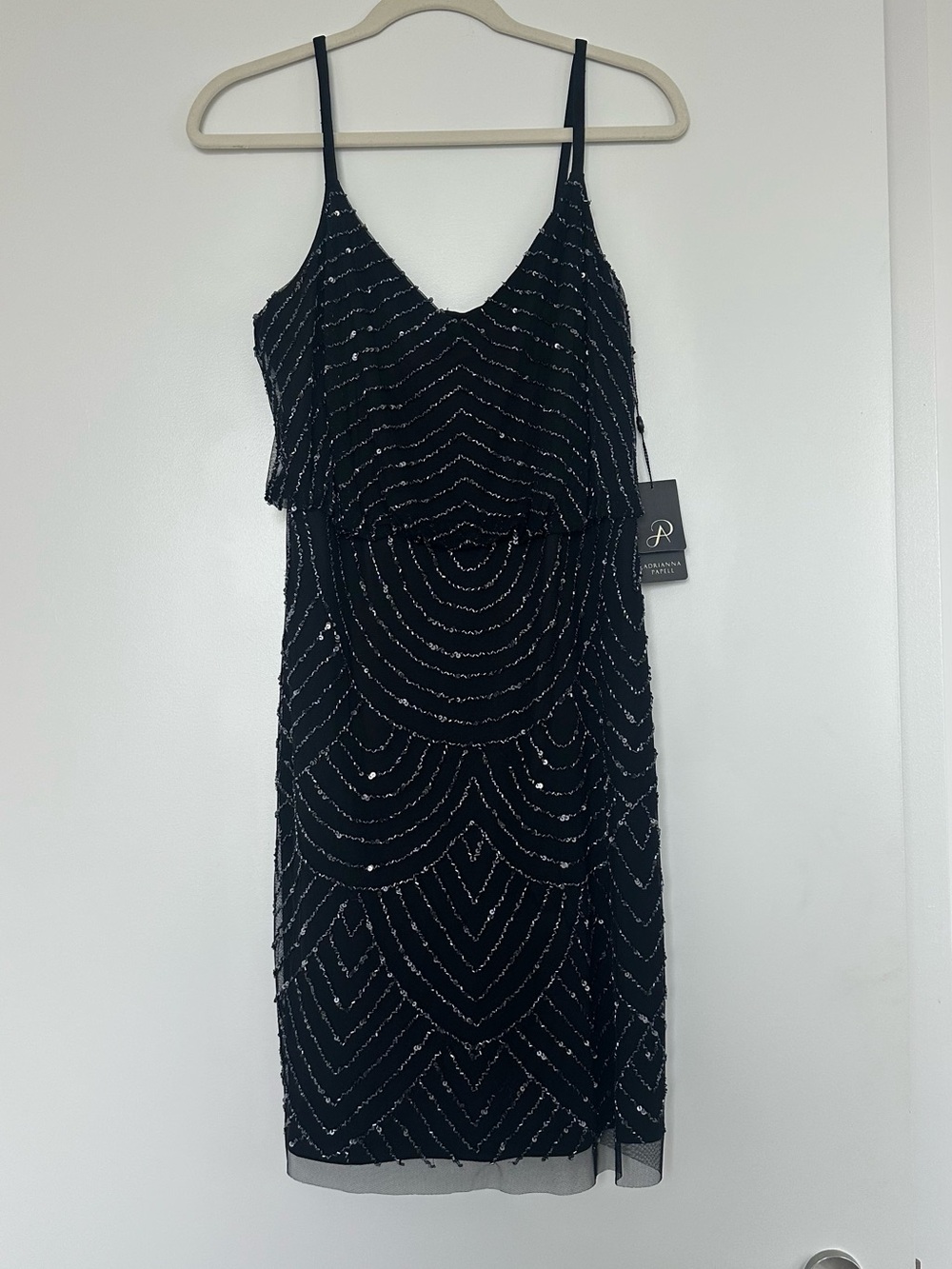 Adrianna Papell Black Beaded Mini Dress
